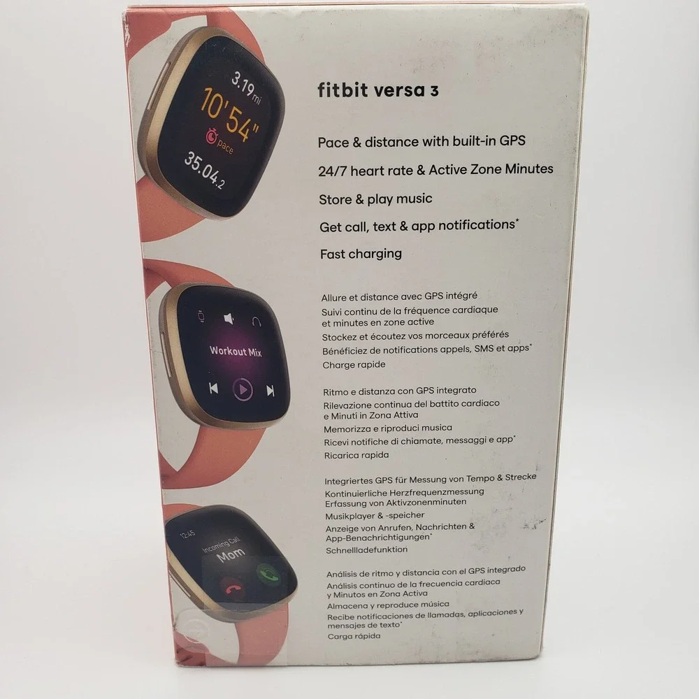 Fitbit Versa 3 Smartwatch Pink Gold GPS Fitness Tracker FB511 Music New Sealed